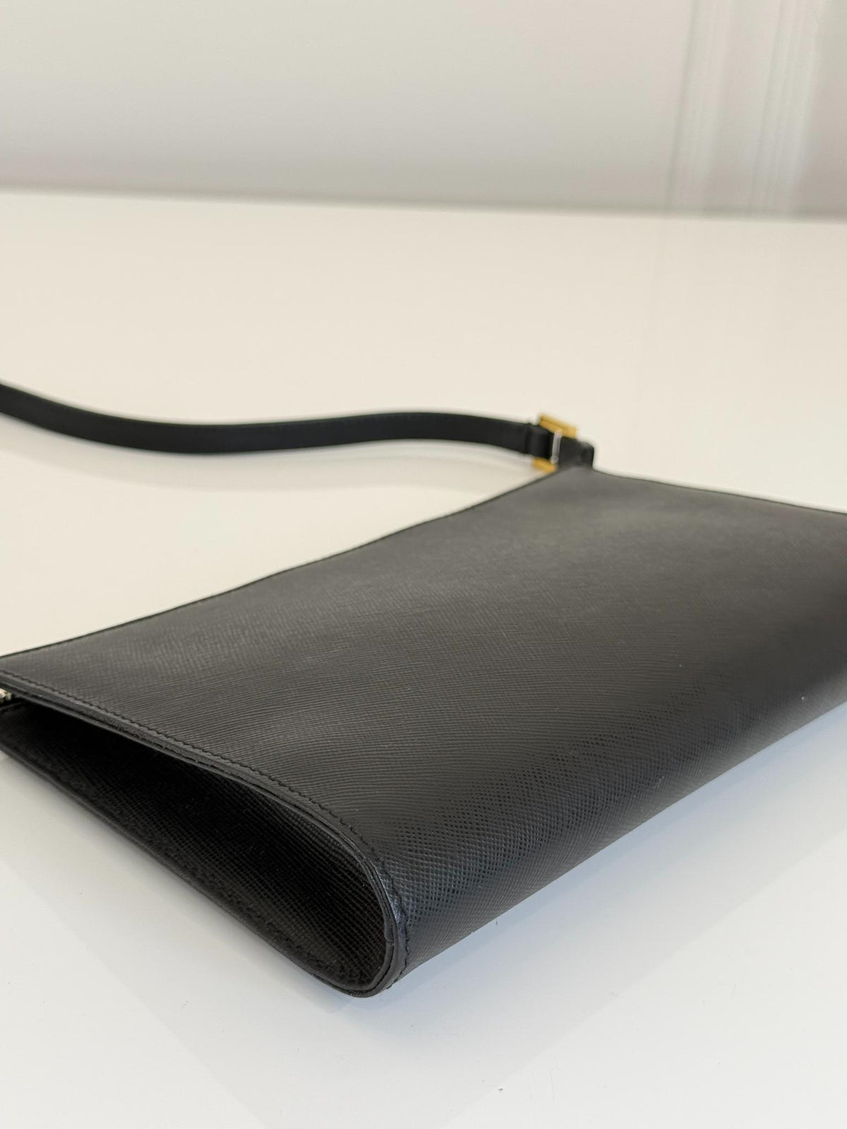Salvatore Ferragamo Black Saffiano Leather Gancini Pochette