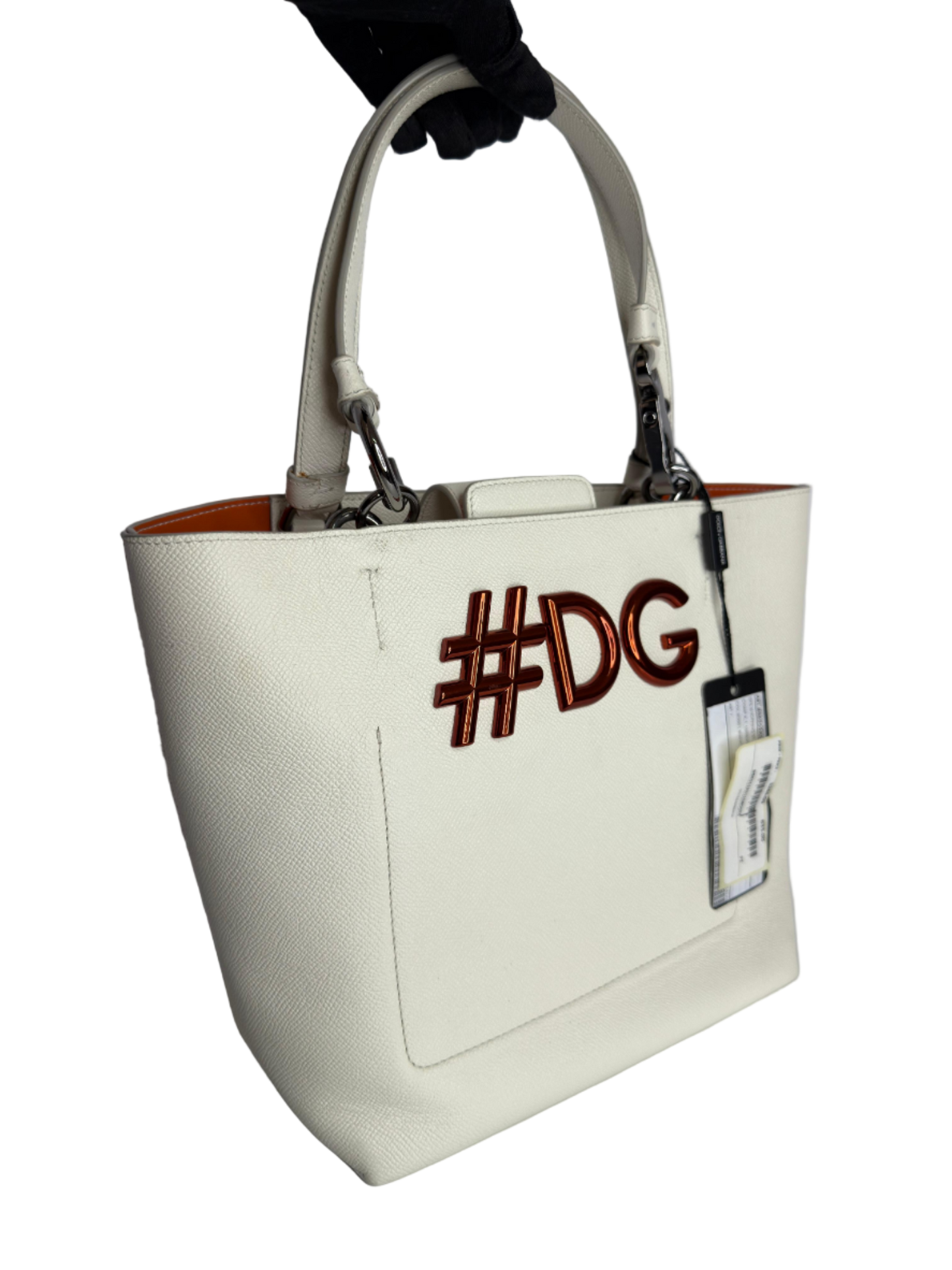 Dolce Gabbana White Leather #DG Beatrice Tote Bag