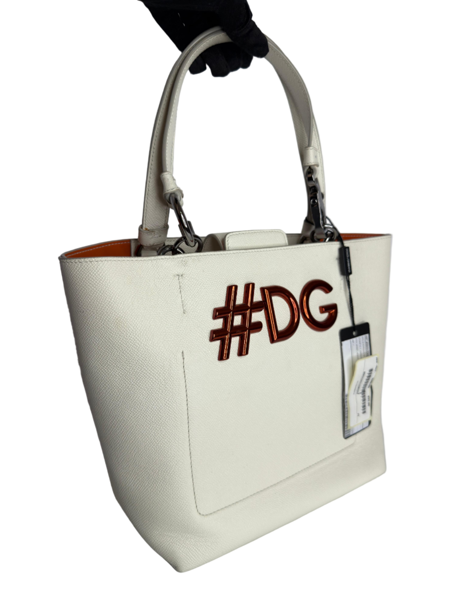 Dolce Gabbana White Leather #DG Beatrice Tote Bag
