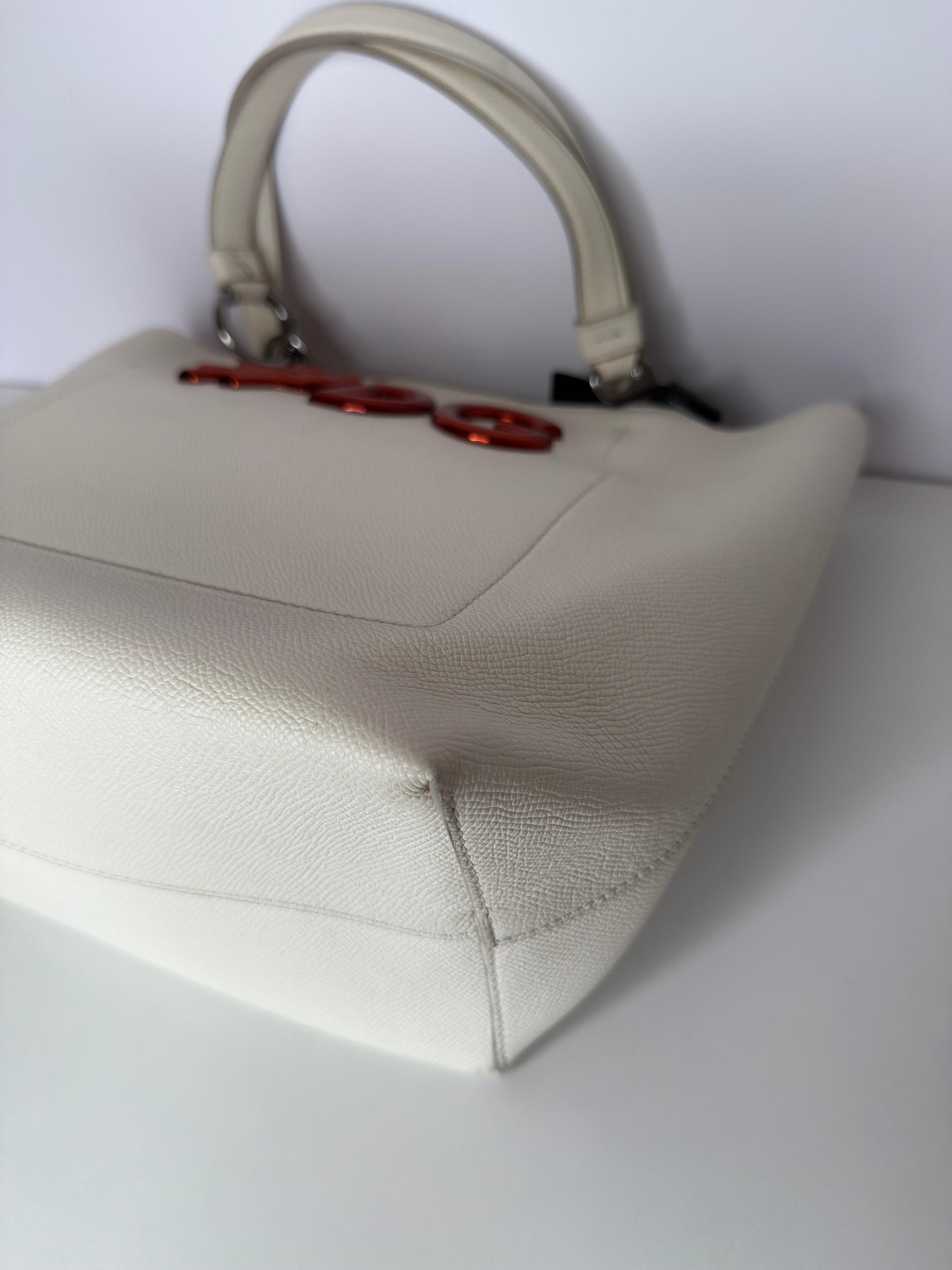 Dolce Gabbana White Leather #DG Beatrice Tote Bag