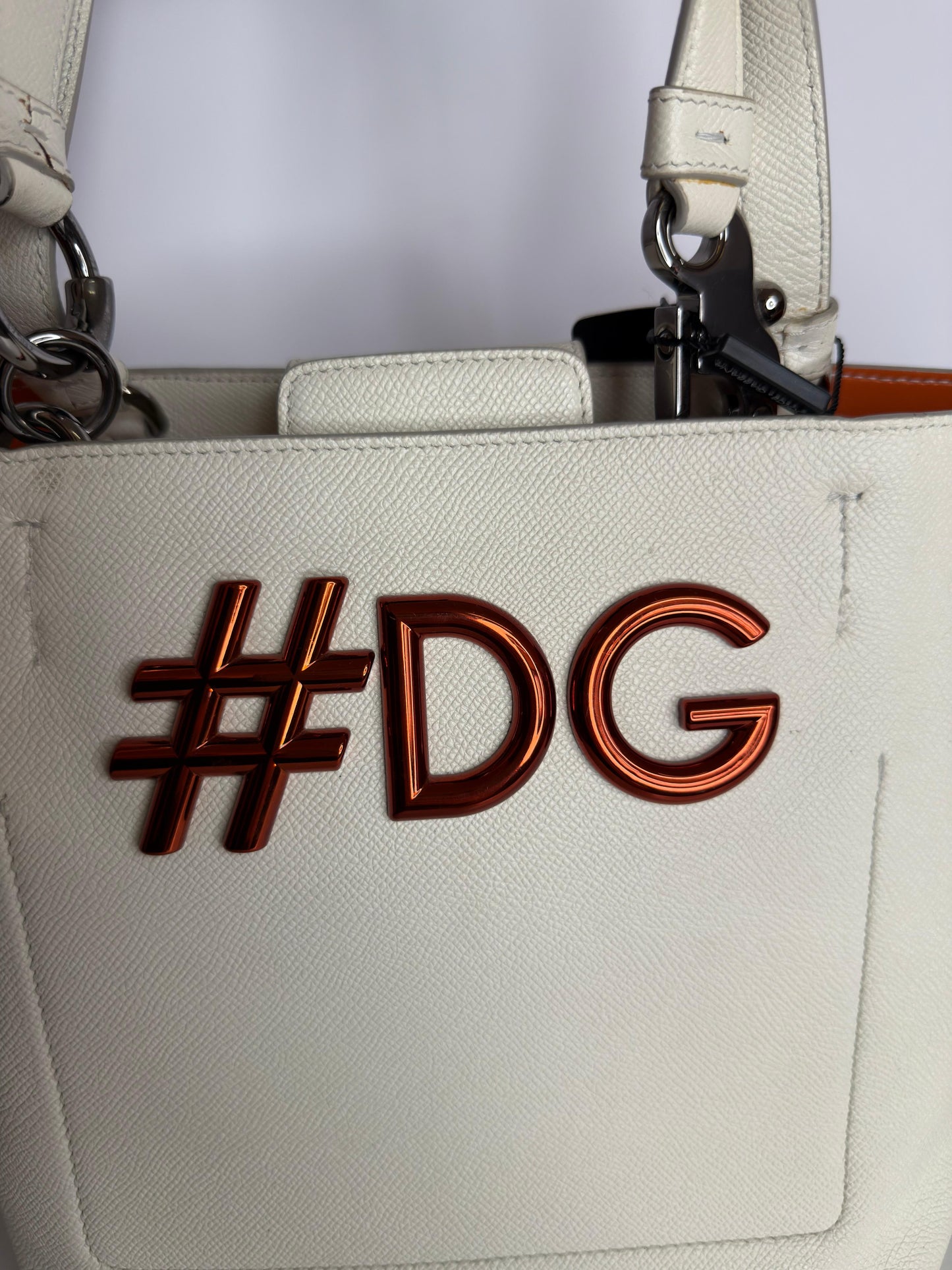Dolce Gabbana White Leather #DG Beatrice Tote Bag