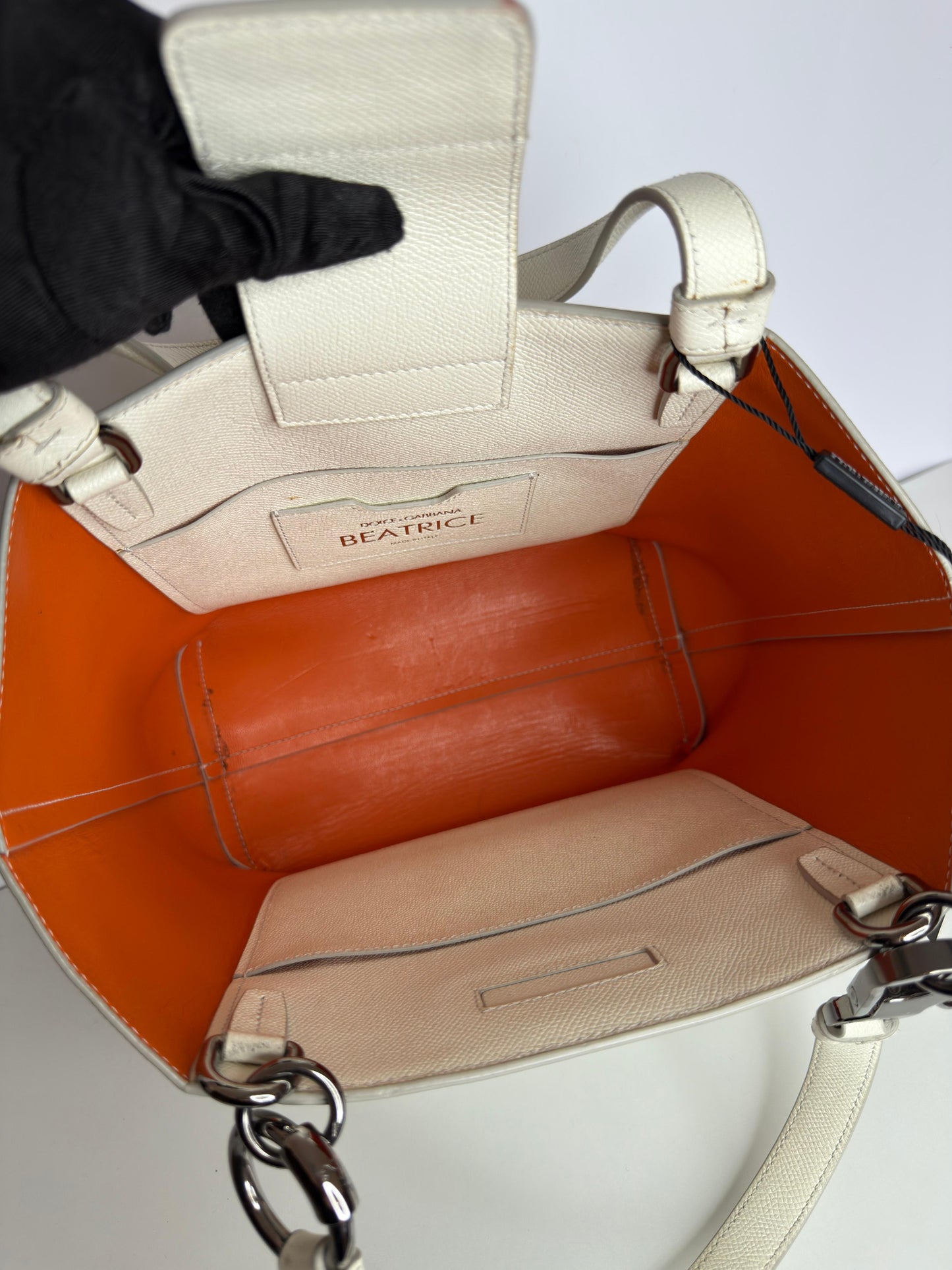 Dolce Gabbana White Leather #DG Beatrice Tote Bag