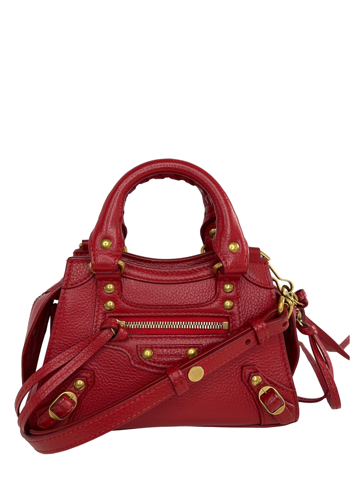 Balenciaga Red Grained Calfskin Leather Neo Classic Nano City Bag