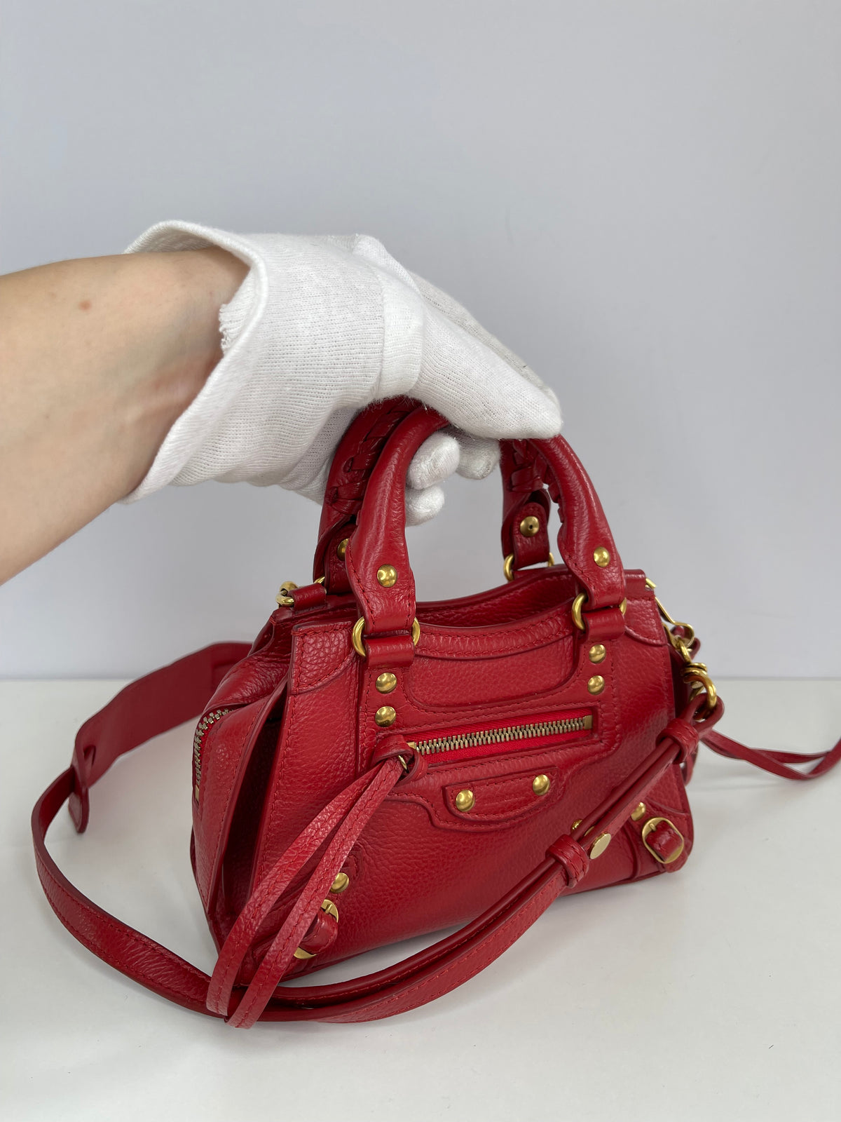 Balenciaga Red Grained Calfskin Leather Neo Classic Nano City Bag
