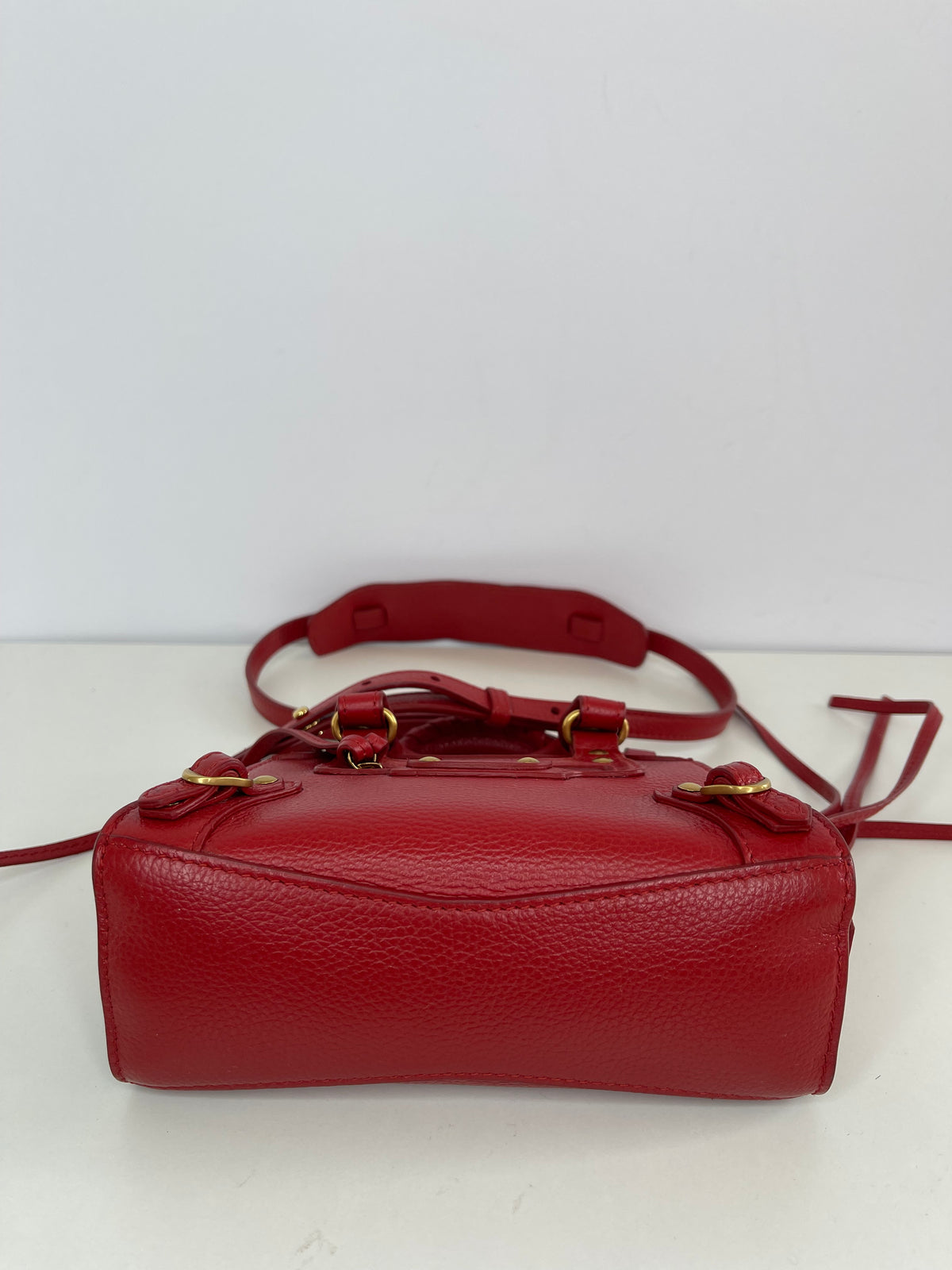 Balenciaga Red Grained Calfskin Leather Neo Classic Nano City Bag