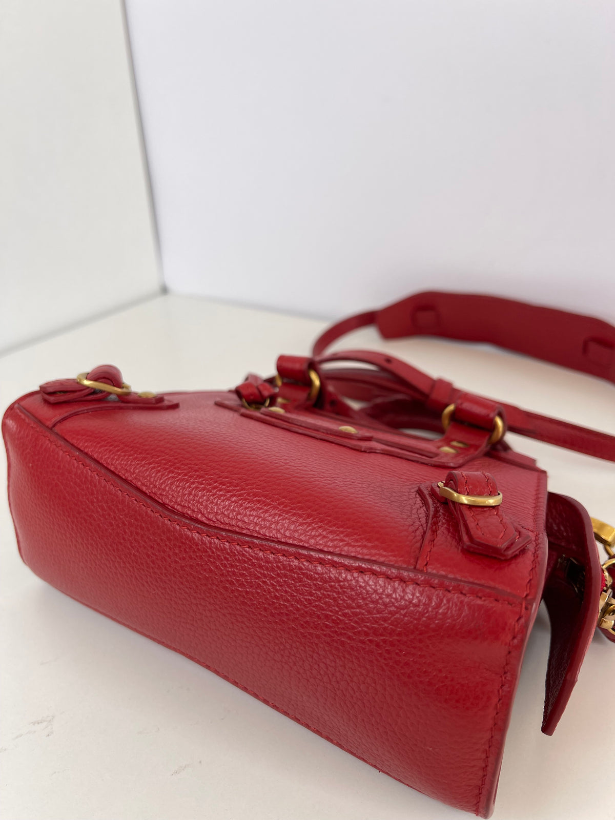 Balenciaga Red Grained Calfskin Leather Neo Classic Nano City Bag