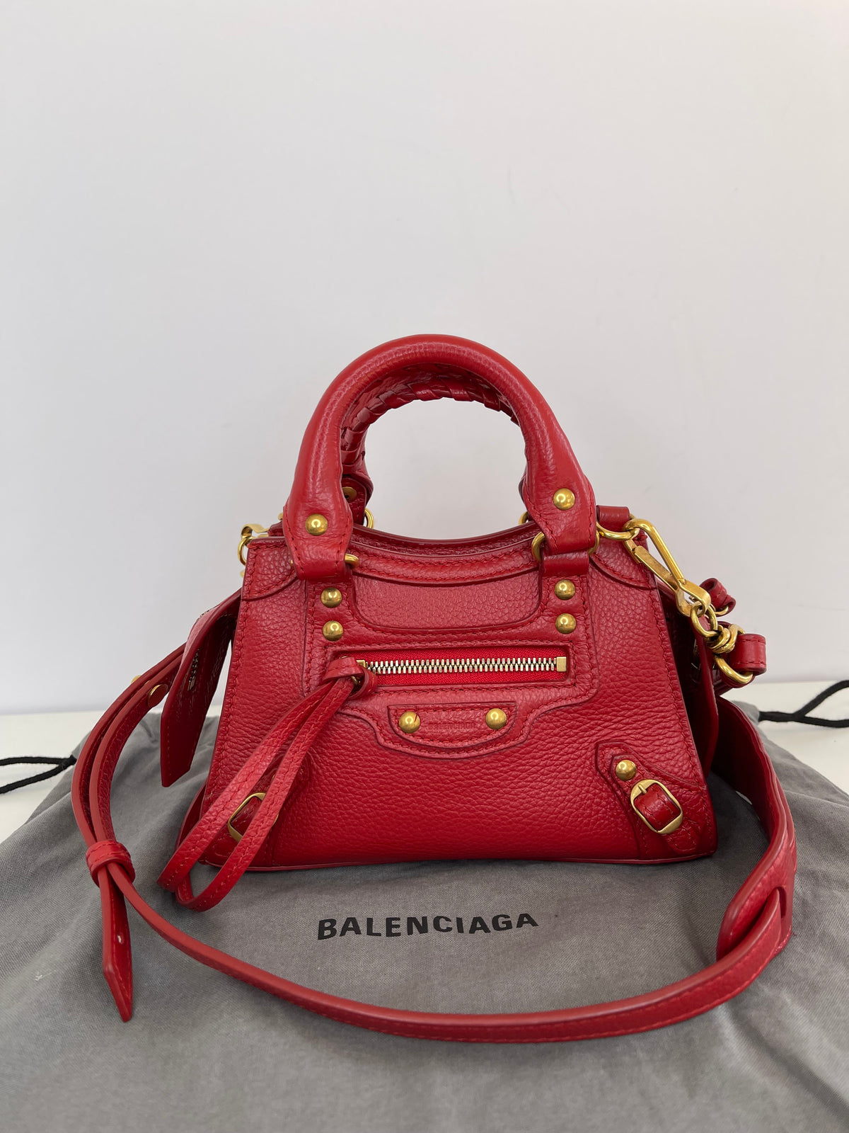 Balenciaga Red Grained Calfskin Leather Neo Classic Nano City Bag