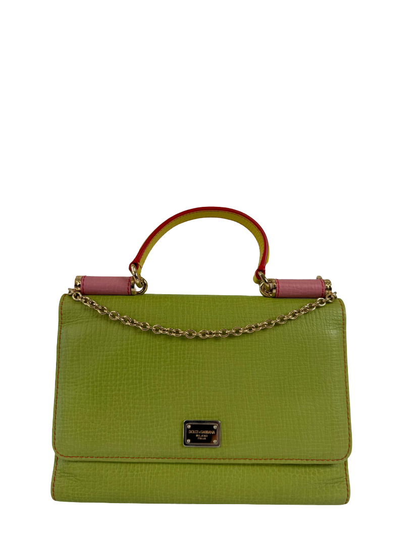 Dolce Gabbana Green Leather Sicily Smart Gloss Wallet on Chain