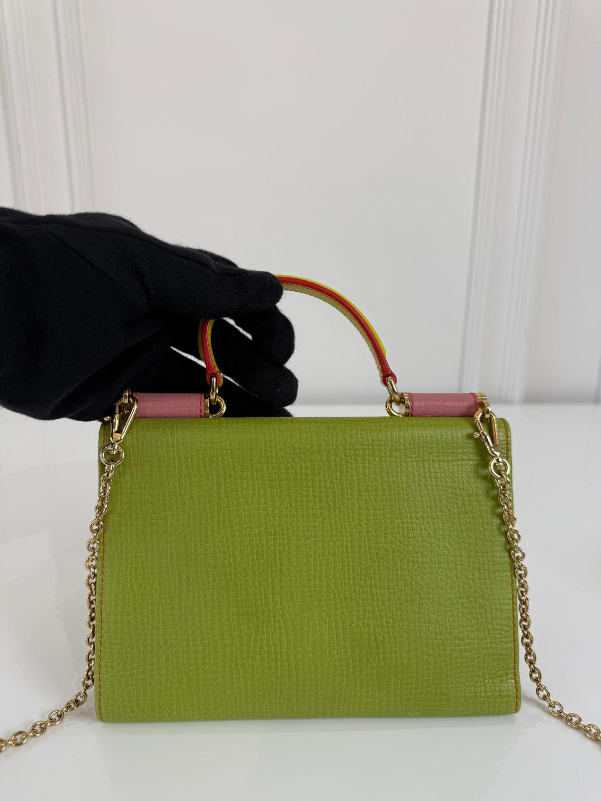 Dolce Gabbana Green Leather Sicily Smart Gloss Wallet on Chain