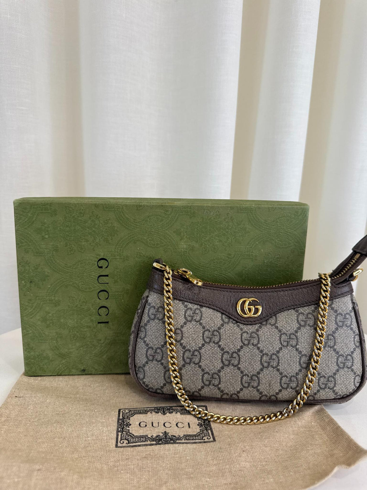 Gucci Ophidia Beige/Ebony GG Canvas Mini Shoulder Bag