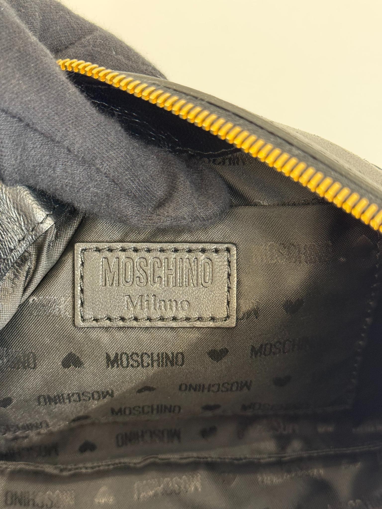 Moschino Black Quilted Leather Charms Wristlet Clutch