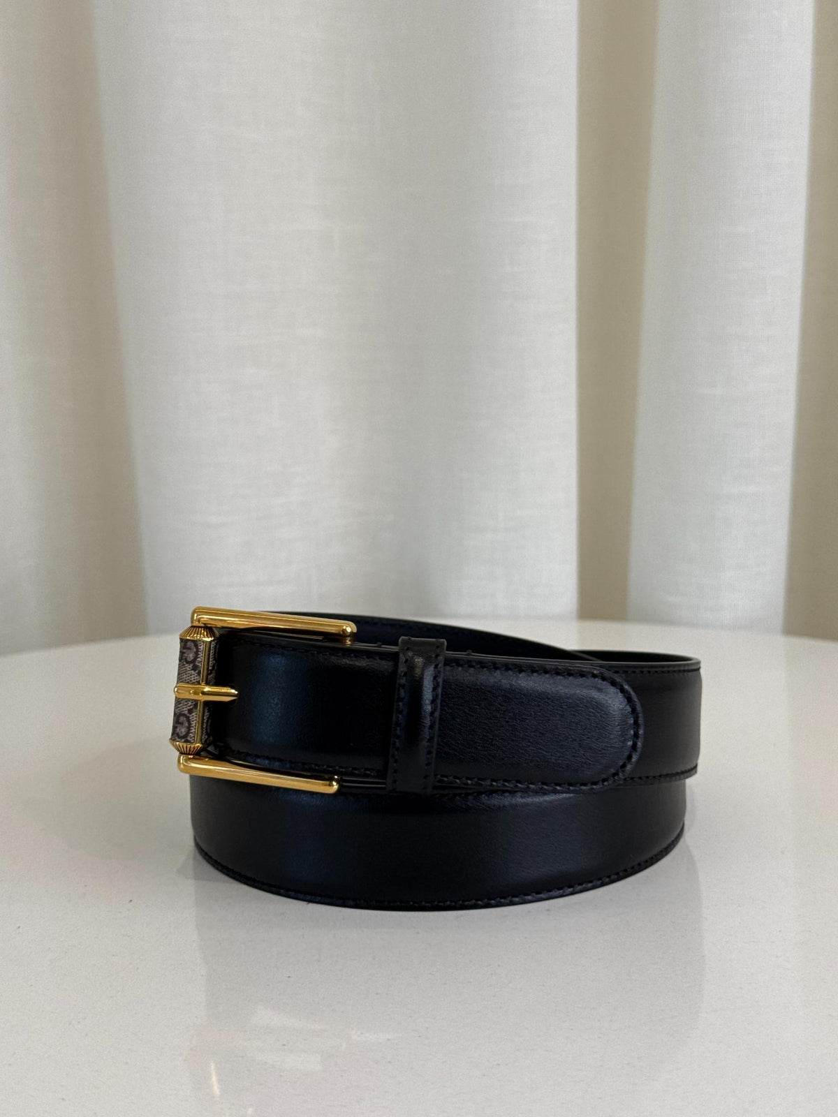 Gucci Men's Plutone GG Rectangular Monogram Leather Single Buckle Belt