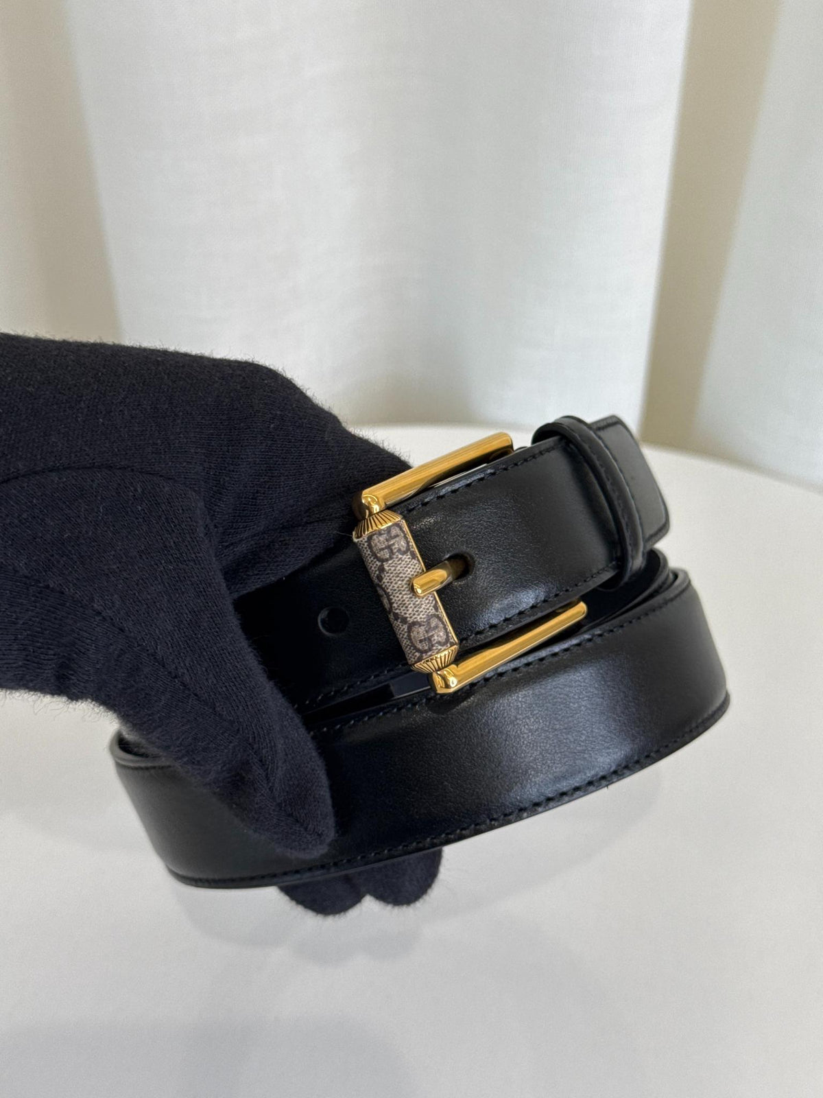 Gucci Men's Plutone GG Rectangular Monogram Leather Single Buckle Belt