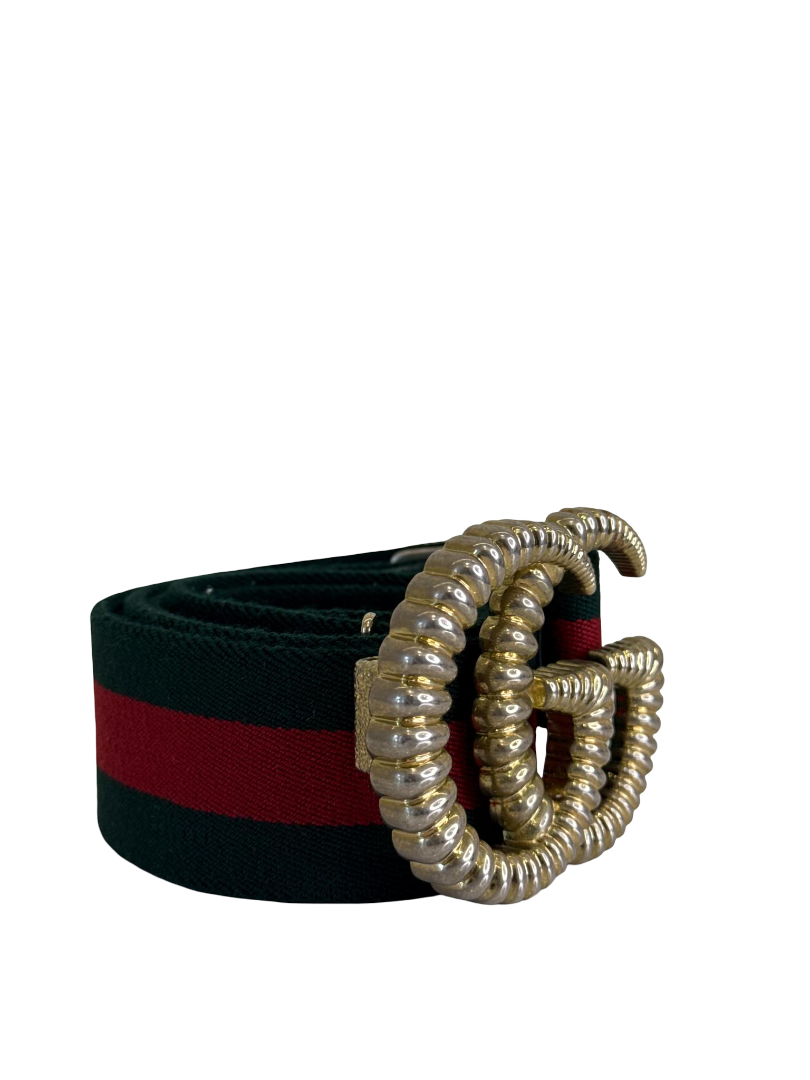 Gucci Web Torchon Double G Buckle Elastic Bel