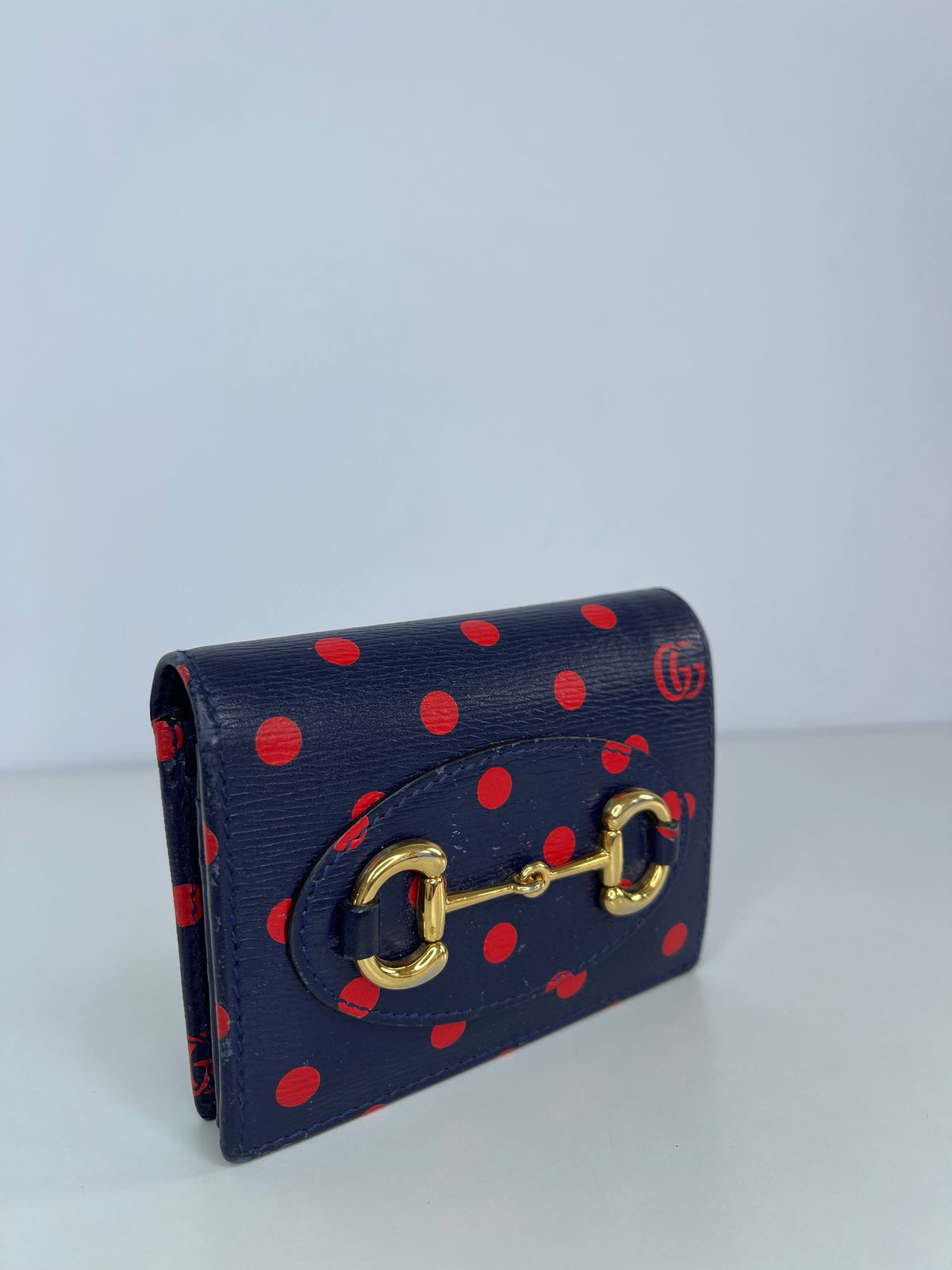 Gucci Horsebit 1955 Navy/Red Leather Polka Dot Bifold Wallet