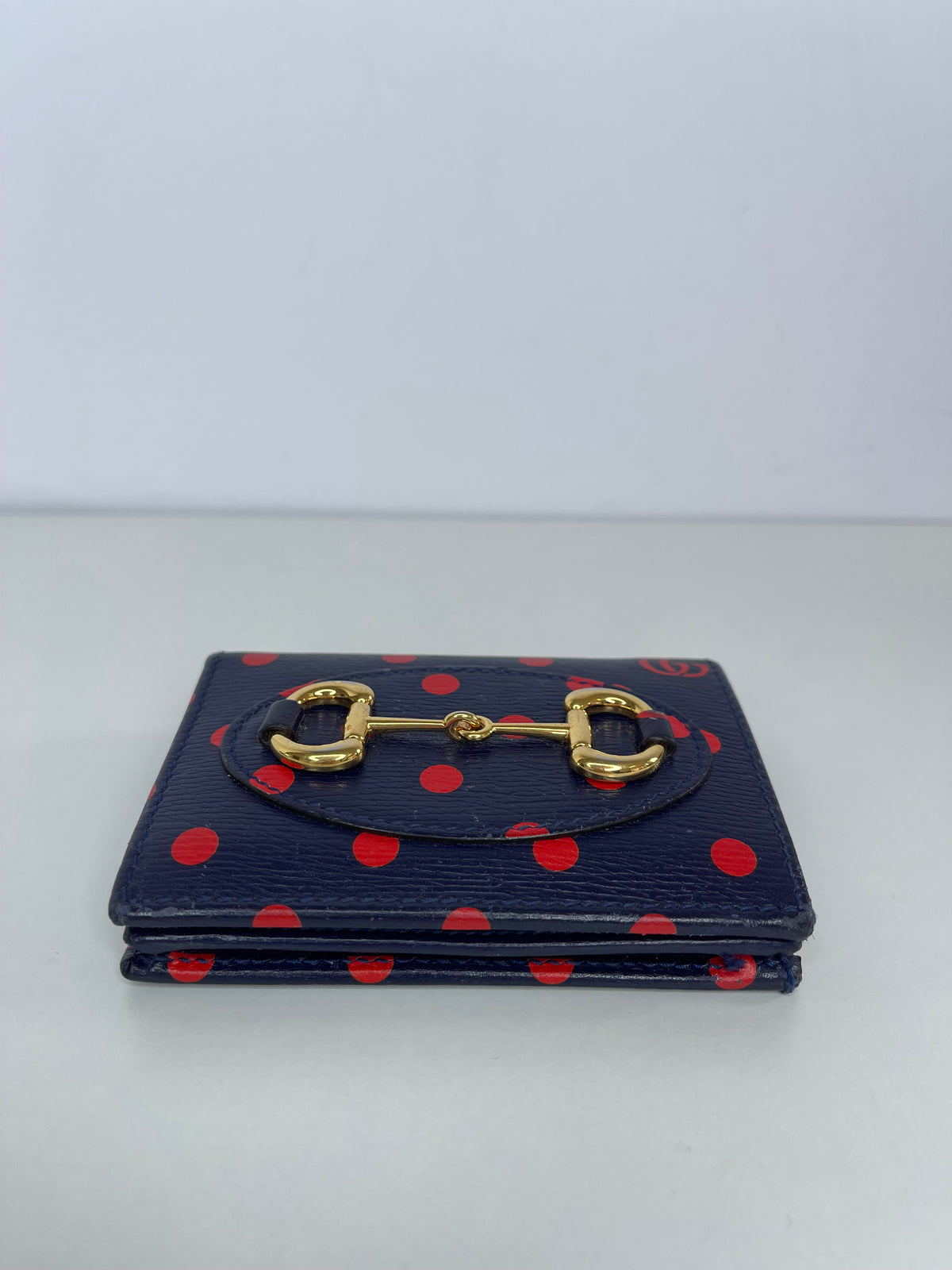 Gucci Horsebit 1955 Navy/Red Leather Polka Dot Bifold Wallet