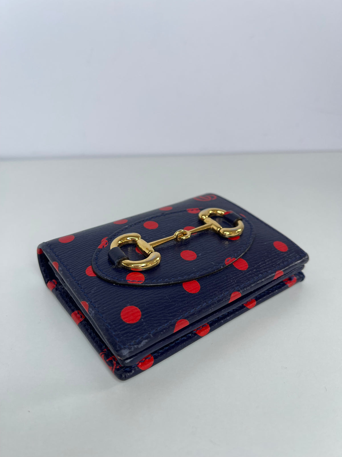 Gucci Horsebit 1955 Navy/Red Leather Polka Dot Bifold Wallet