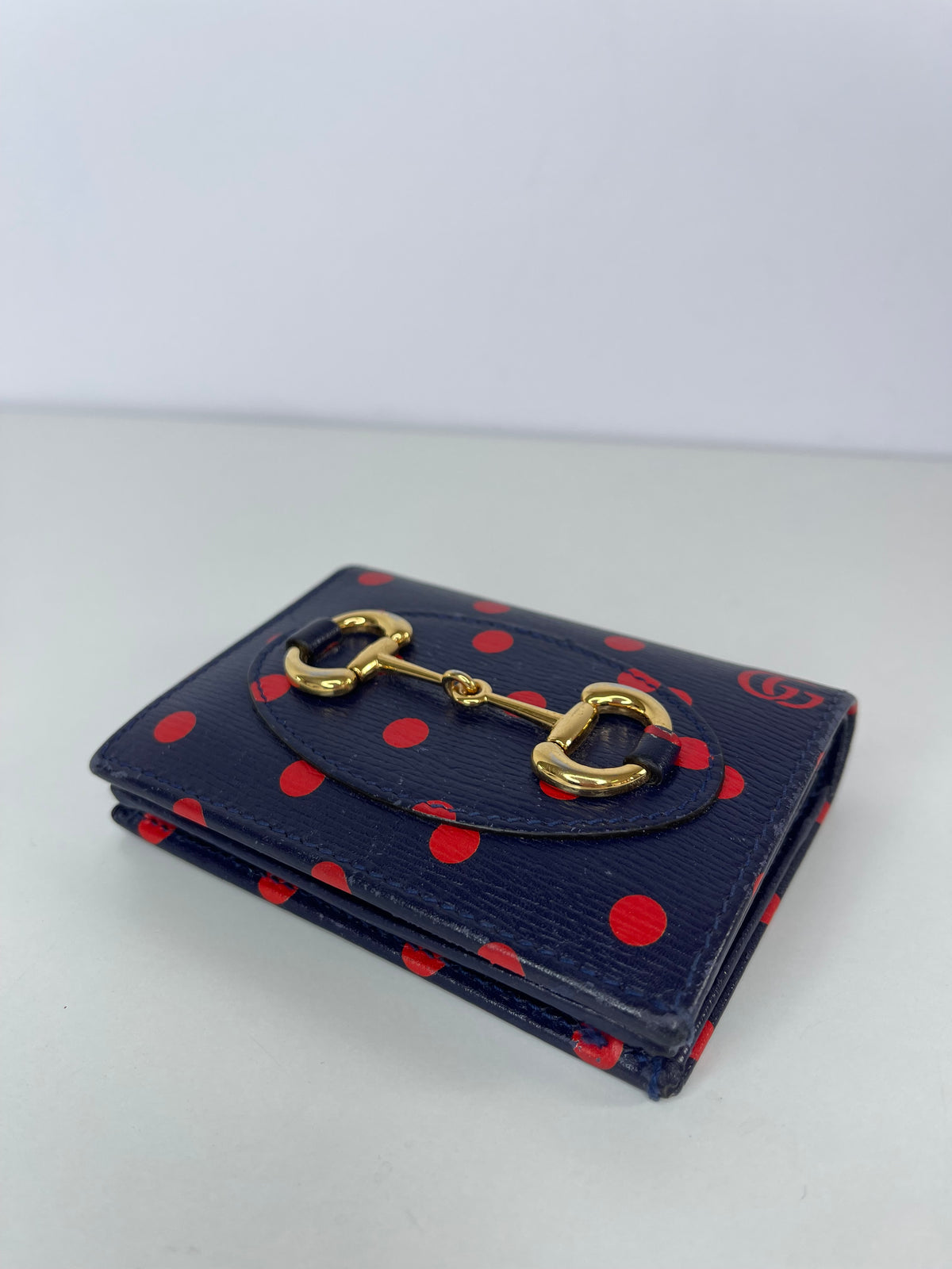 Gucci Horsebit 1955 Navy/Red Leather Polka Dot Bifold Wallet