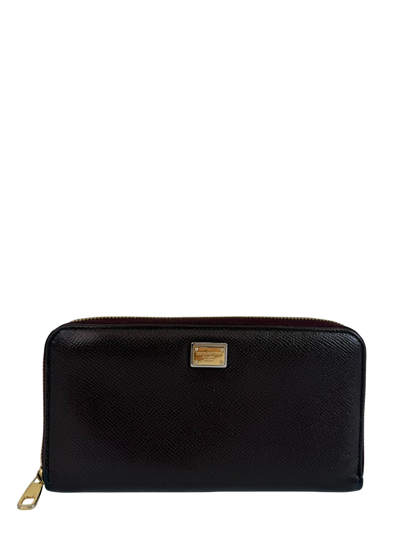 Dolce Gabbana Purple Dauphine Leather Zip Around Wallet