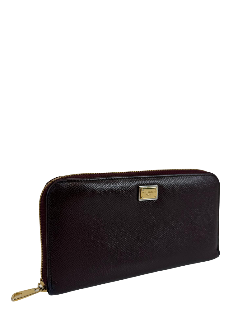 Dolce Gabbana Purple Dauphine Leather Zip Around Wallet