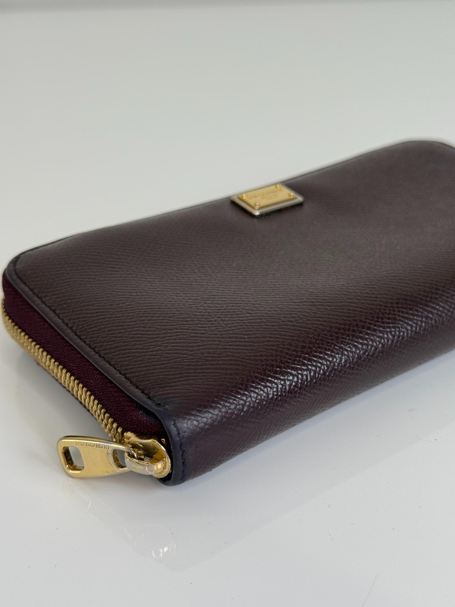 Dolce Gabbana Purple Dauphine Leather Zip Around Wallet