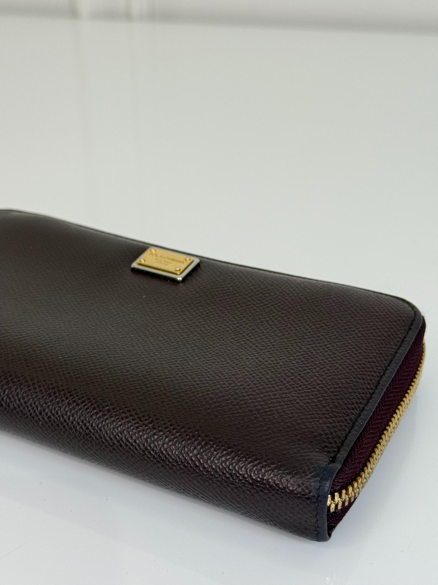 Dolce Gabbana Purple Dauphine Leather Zip Around Wallet