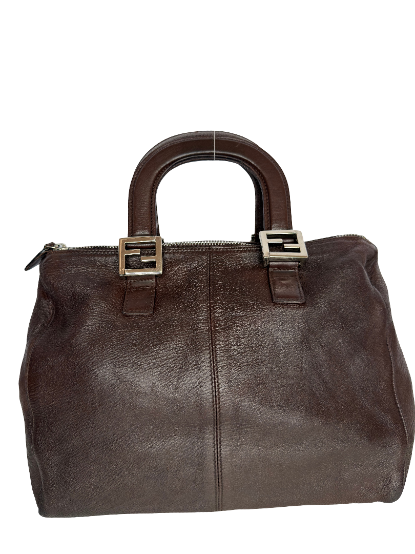 Fendi Dark Brown Leather Shopper Tote