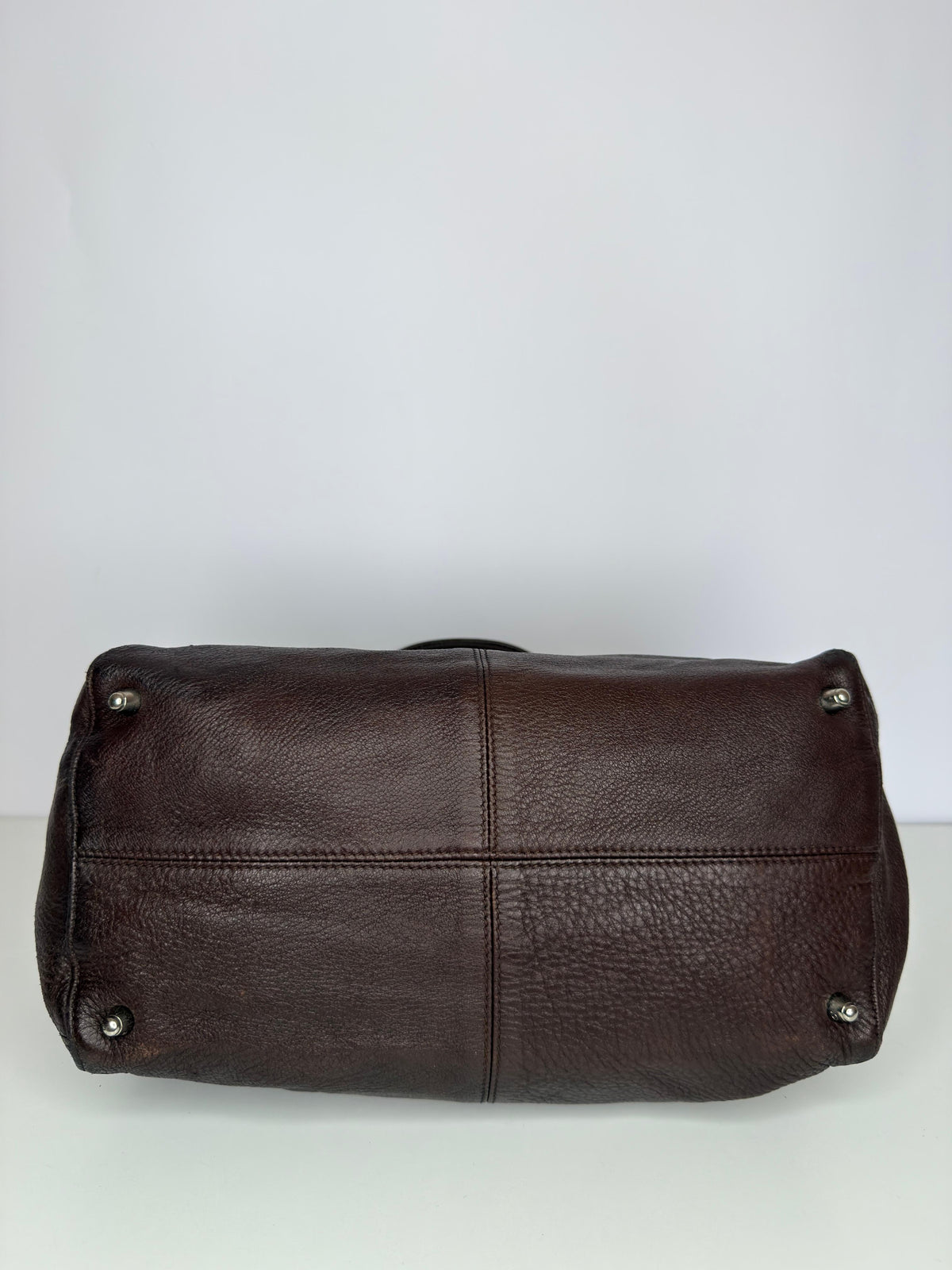 Fendi Dark Brown Leather Shopper Tote