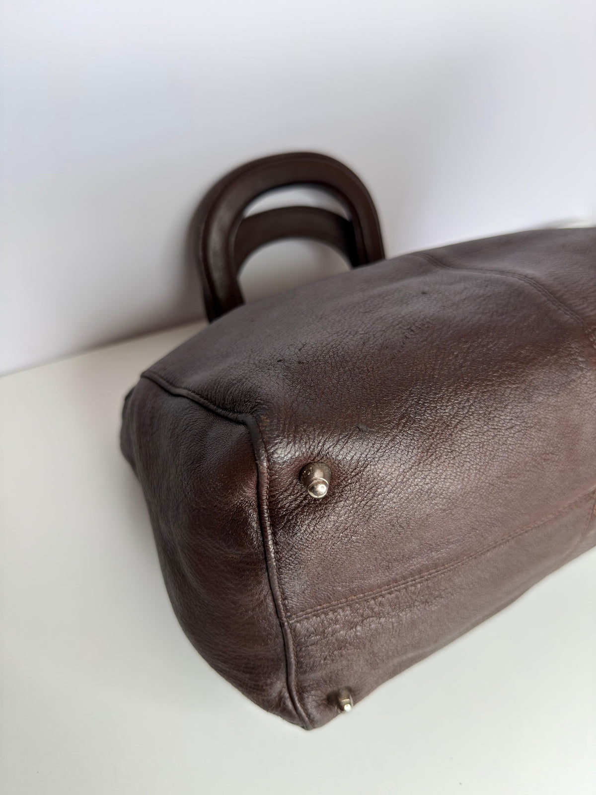 Fendi Dark Brown Leather Shopper Tote