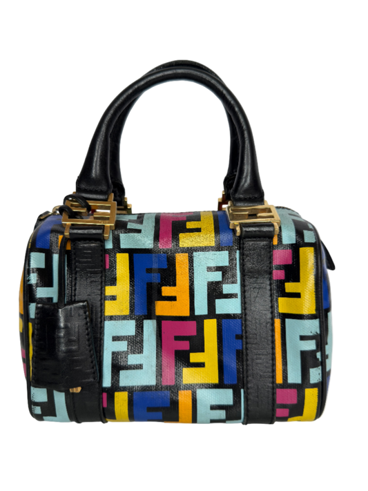 Fendi Multicolor Zucca Coated Canvas Bauletto Boston Bag