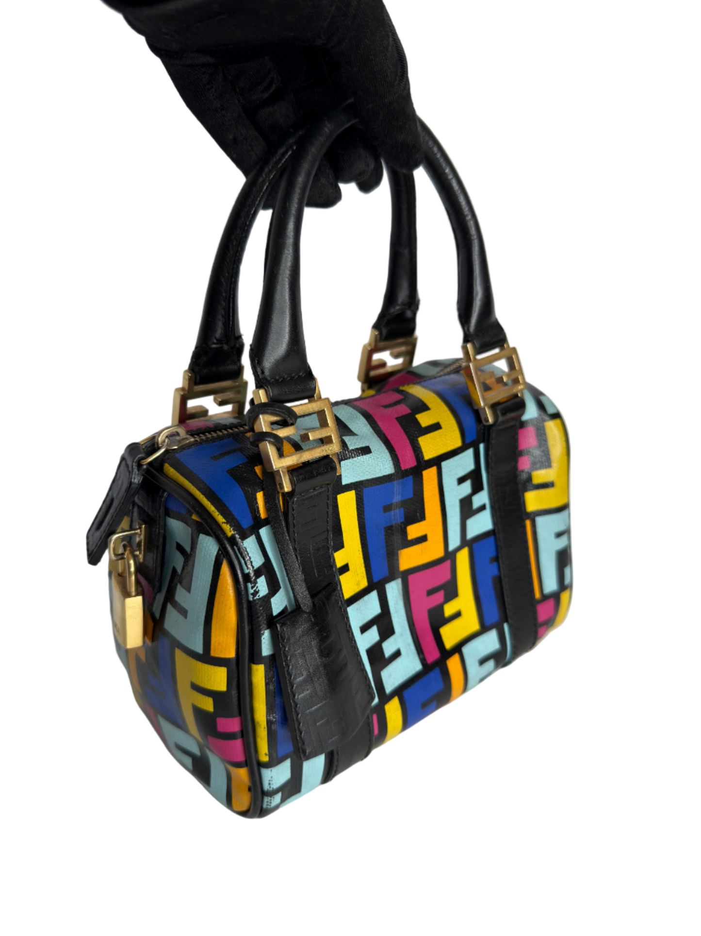 Fendi Multicolor Zucca Coated Canvas Bauletto Boston Bag