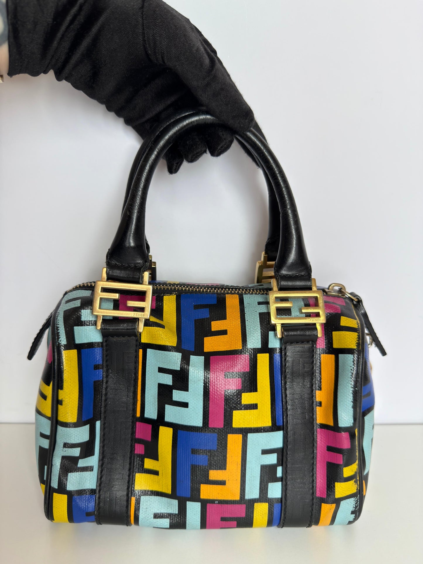 Fendi Multicolor Zucca Coated Canvas Bauletto Boston Bag