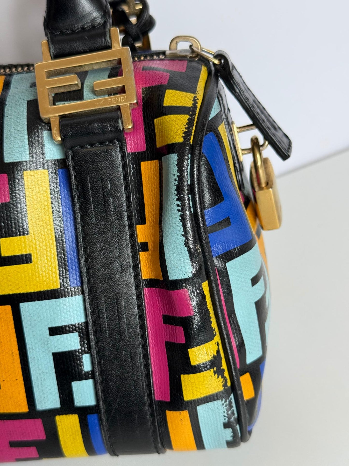 Fendi Multicolor Zucca Coated Canvas Bauletto Boston Bag