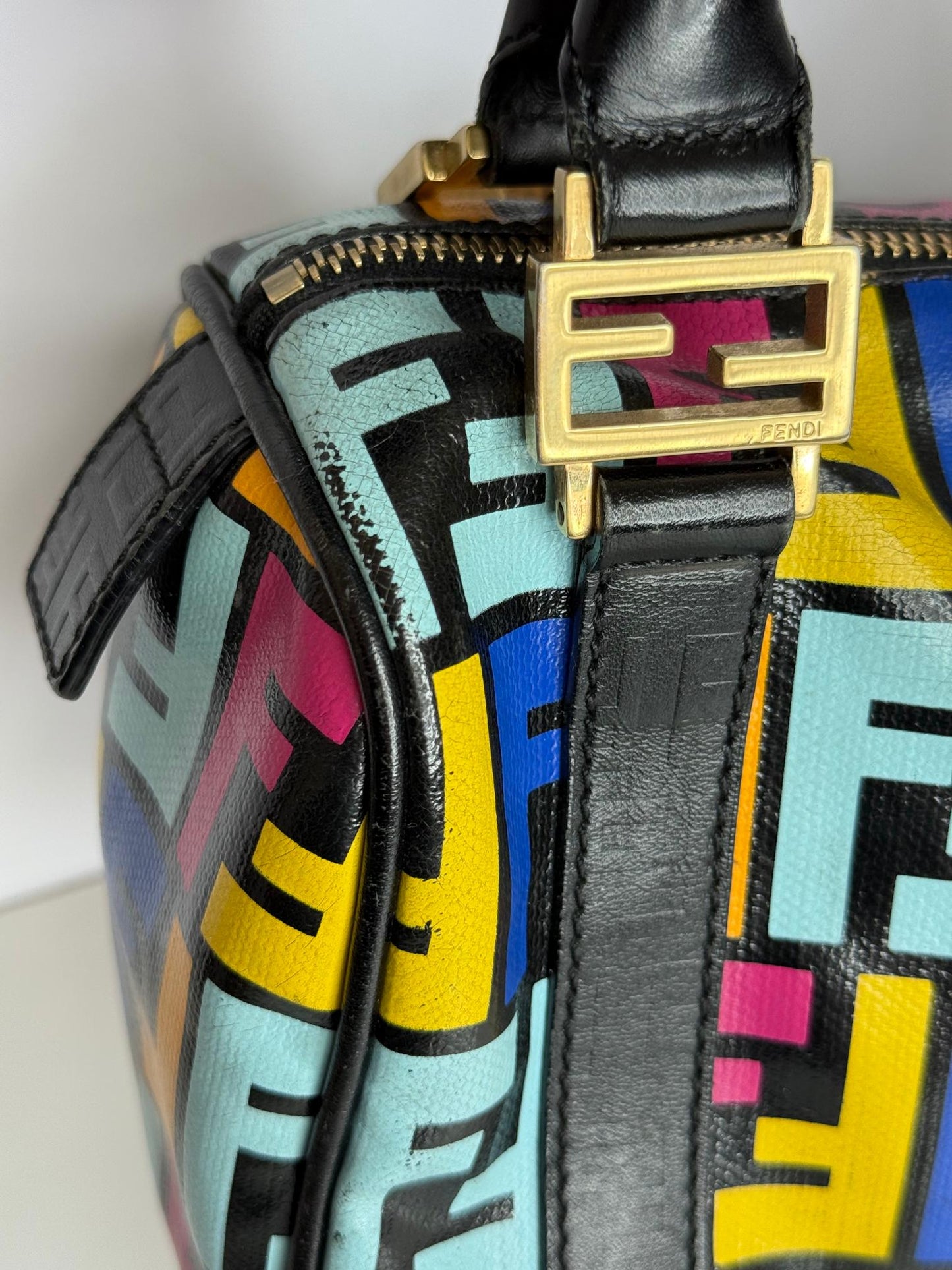 Fendi Multicolor Zucca Coated Canvas Bauletto Boston Bag