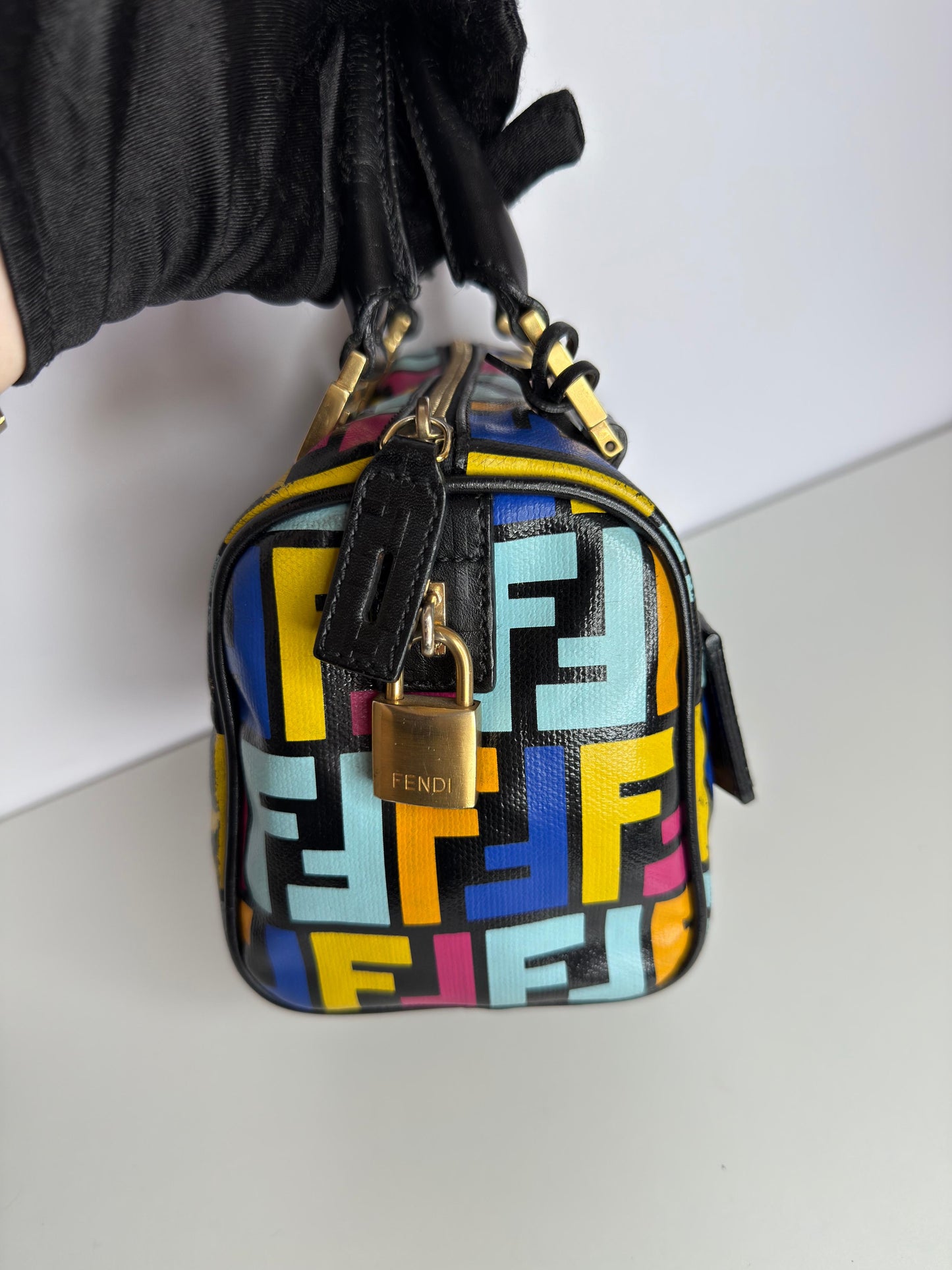 Fendi Multicolor Zucca Coated Canvas Bauletto Boston Bag