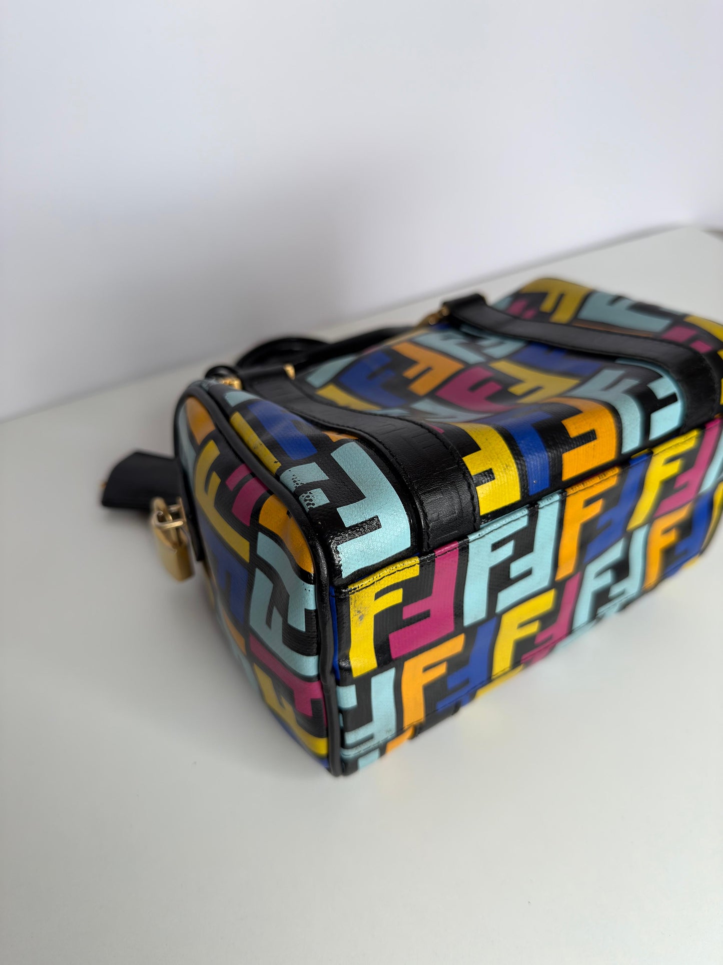 Fendi Multicolor Zucca Coated Canvas Bauletto Boston Bag