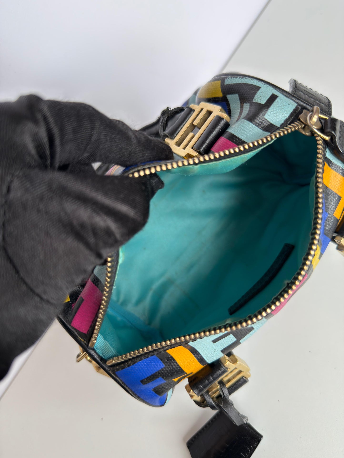 Fendi Multicolor Zucca Coated Canvas Bauletto Boston Bag