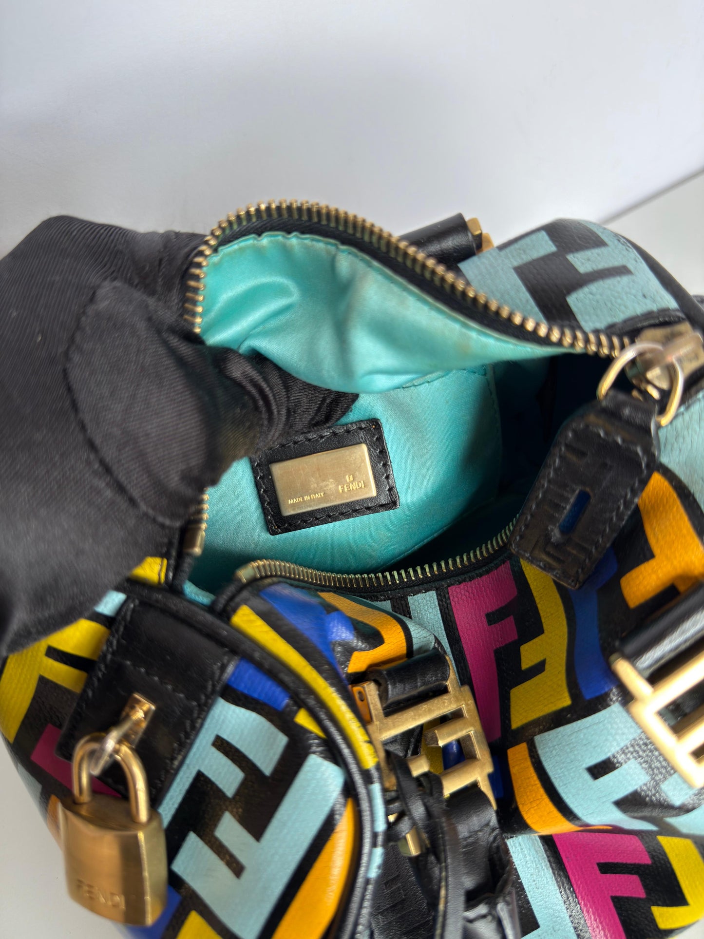 Fendi Multicolor Zucca Coated Canvas Bauletto Boston Bag