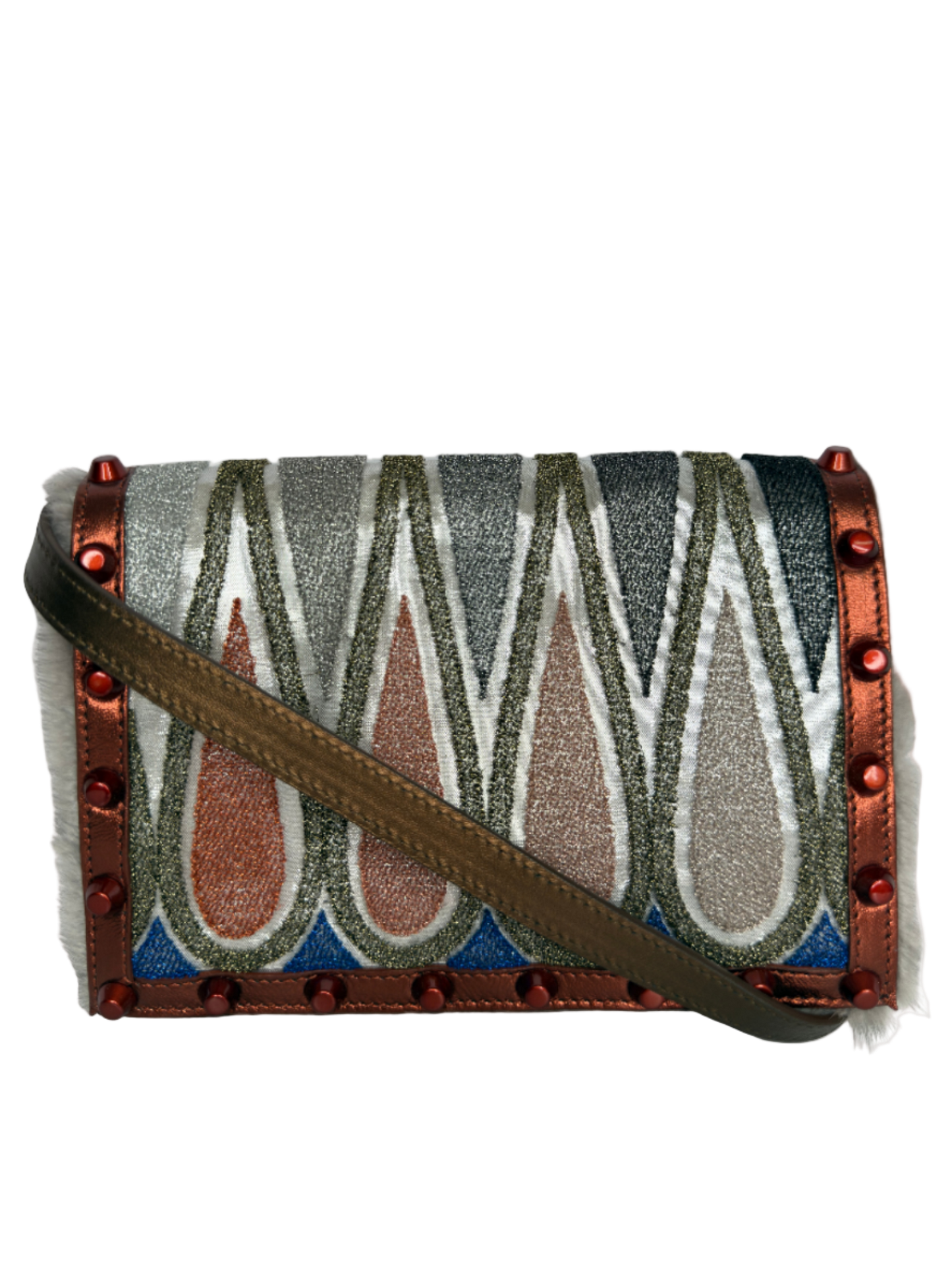 Fendi Mink-Trimmed Dark Metallic Gold Crossbody Bag