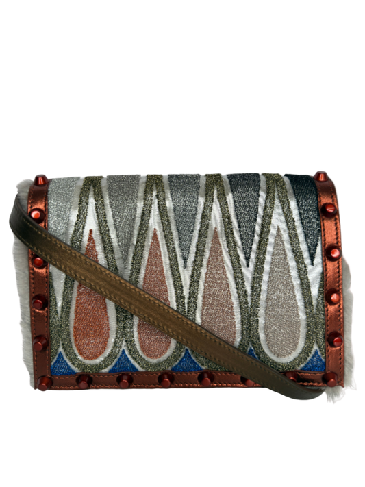 Fendi Mink-Trimmed Dark Metallic Gold Crossbody Bag