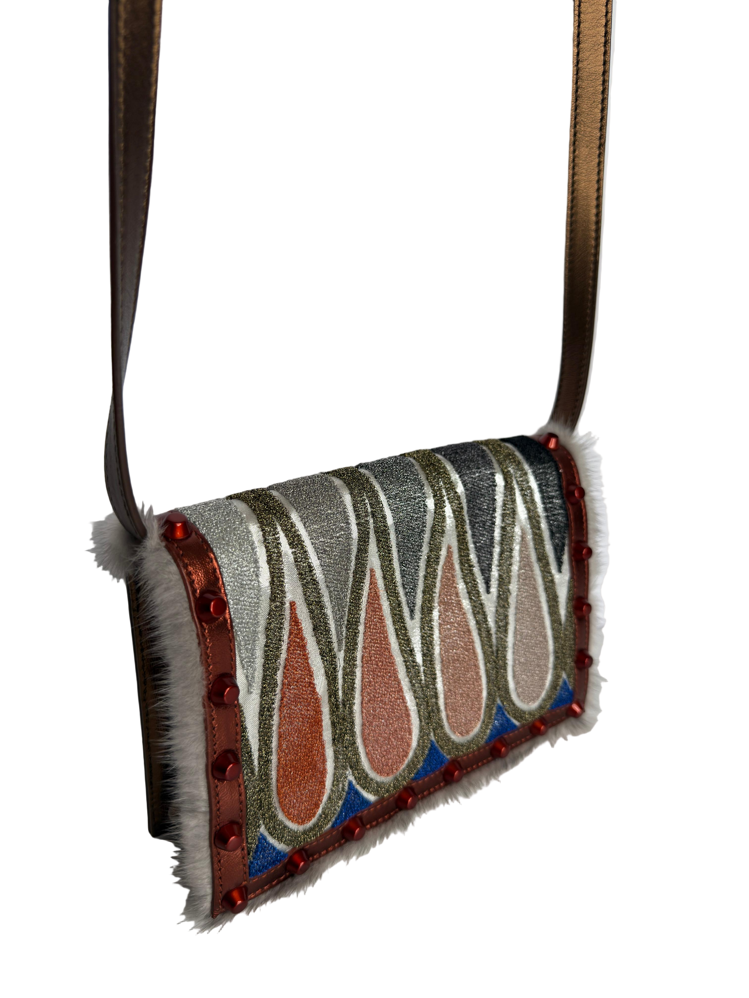 Fendi Mink-Trimmed Dark Metallic Gold Crossbody Bag