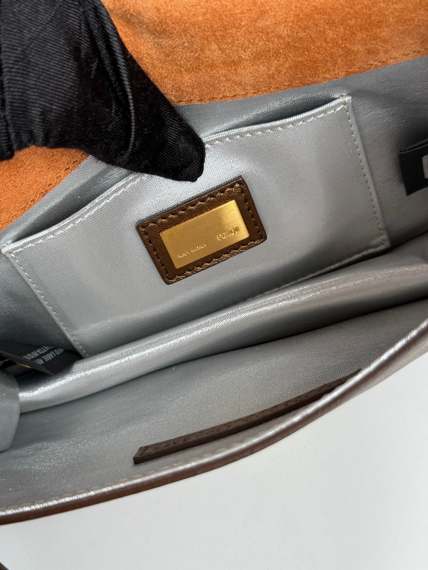 Fendi Mink-Trimmed Dark Metallic Gold Crossbody Bag