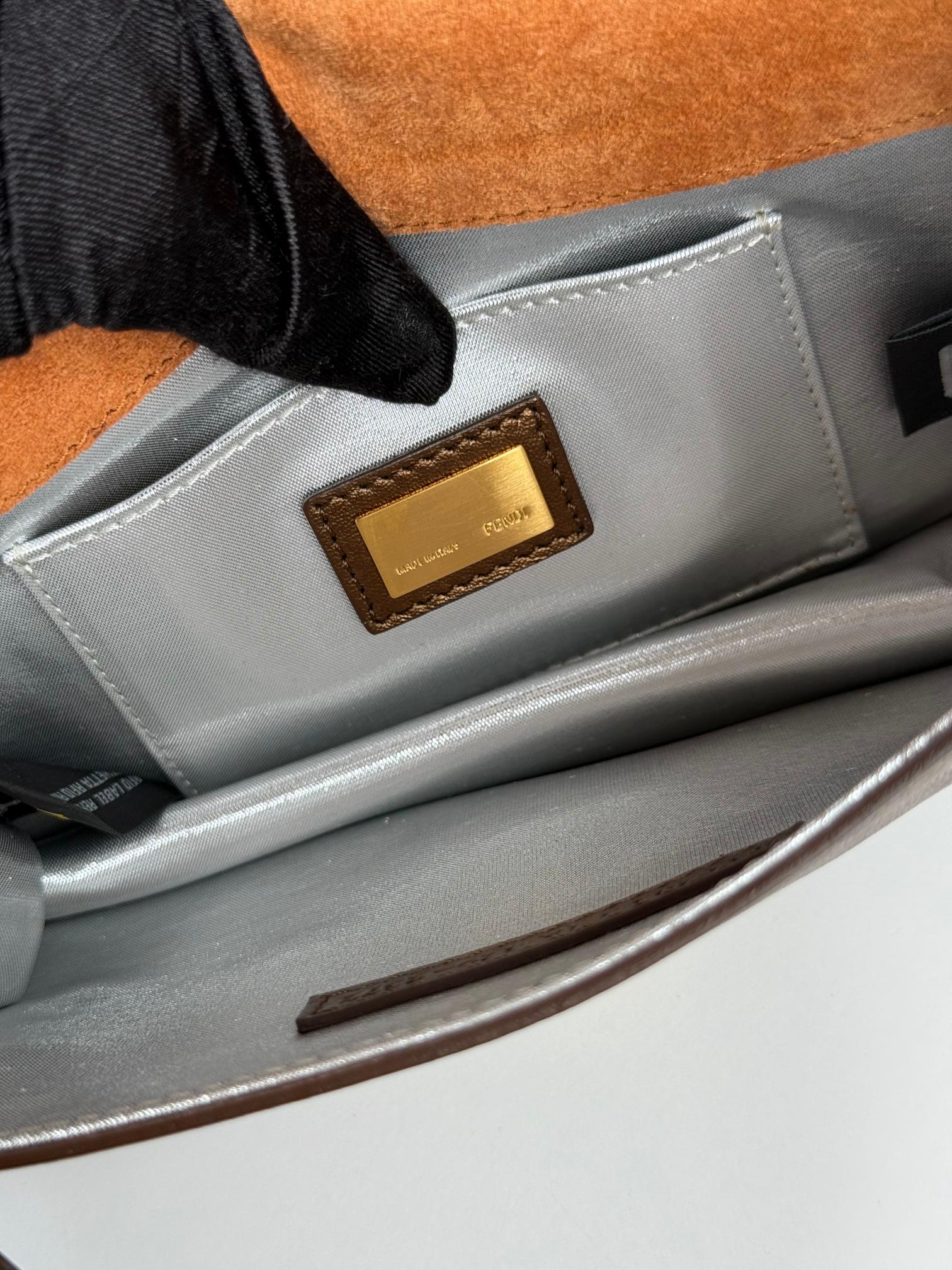 Fendi Mink-Trimmed Dark Metallic Gold Crossbody Bag