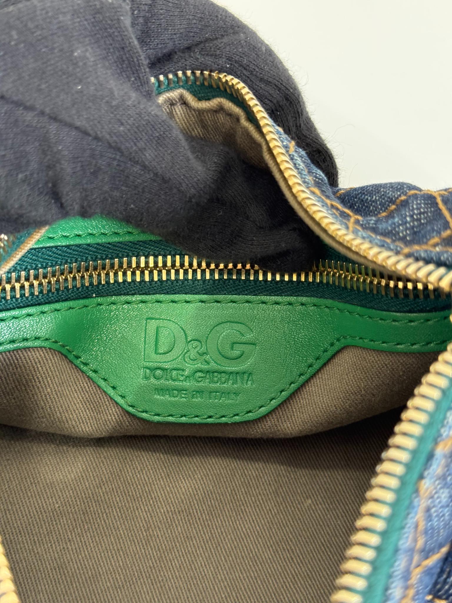 Dolce Gabbana Denim and Leather Lily Glam Shoulder Bag
