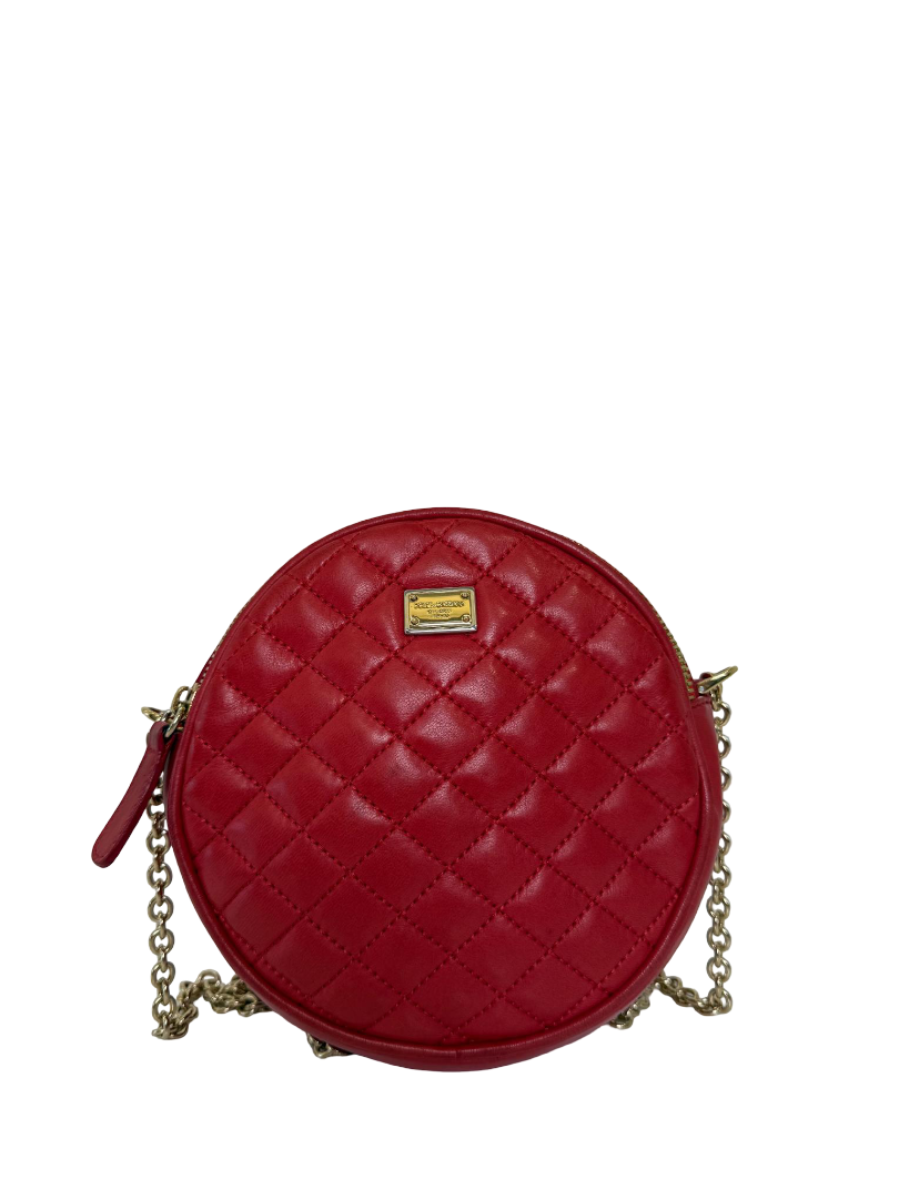 Dolce Gabbana Red Leather Round Glam Crossbody Bag