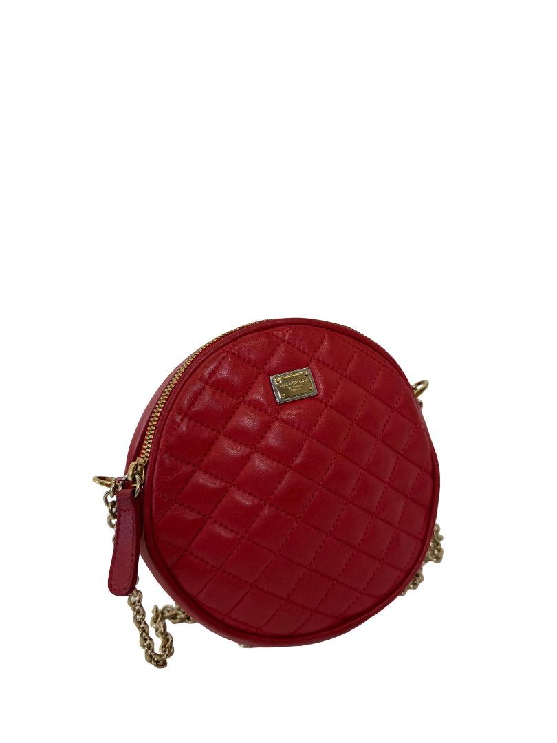 Dolce Gabbana Red Leather Round Glam Crossbody Bag