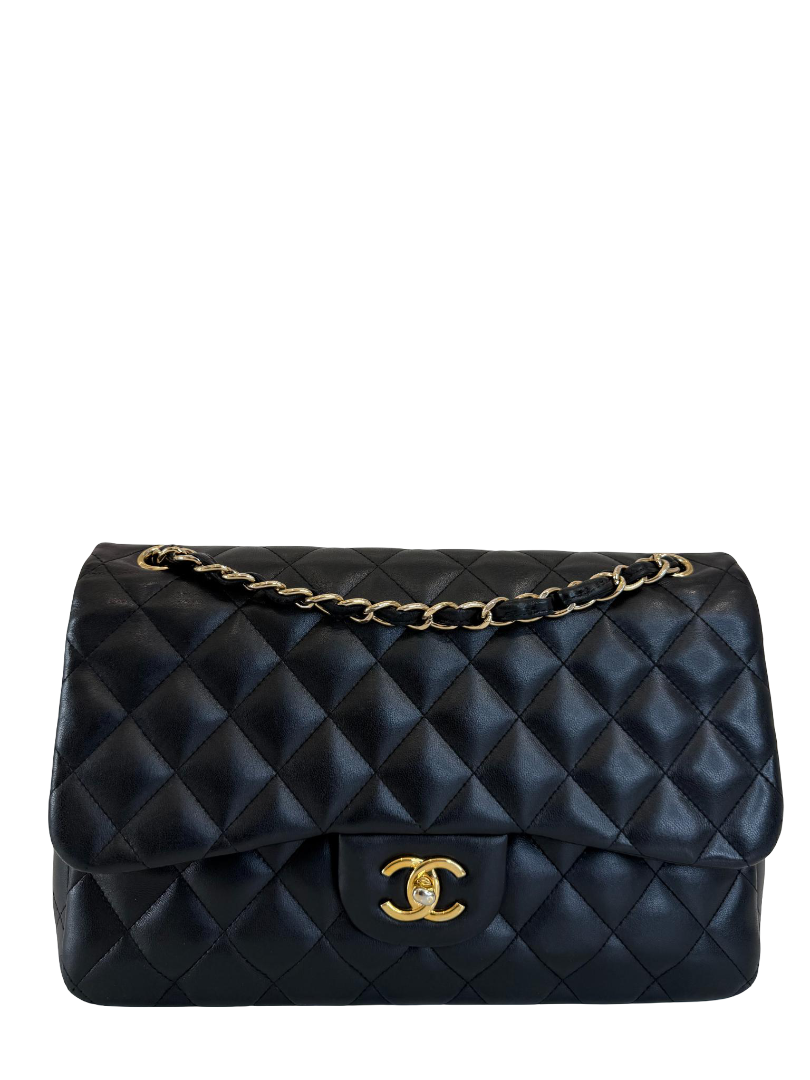 Chanel Classic Jumbo Black Quilted Lambskin Leather Double Flap Bag