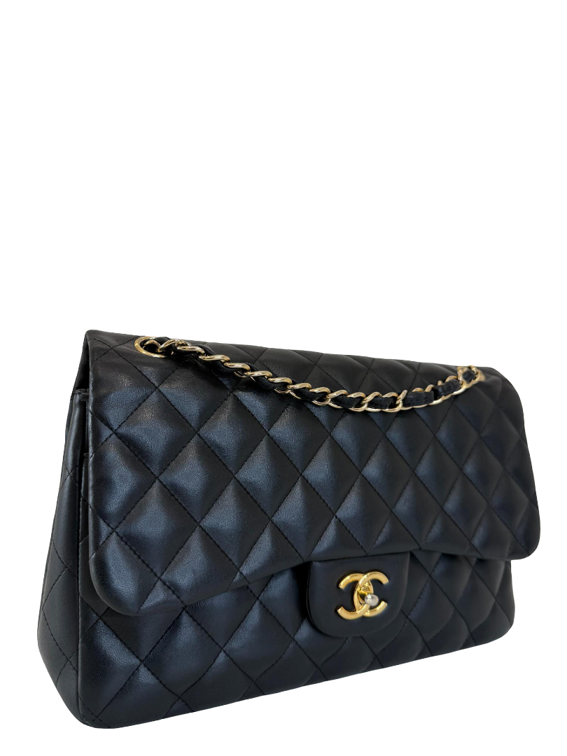 Chanel Classic Jumbo Black Quilted Lambskin Leather Double Flap Bag