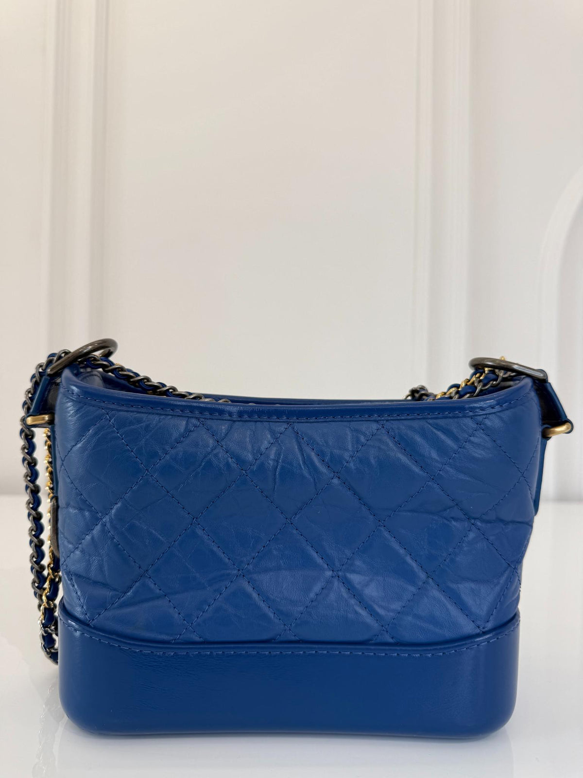 Chanel Aged Calfskin Quilted Small Gabrielle Hobo Blue