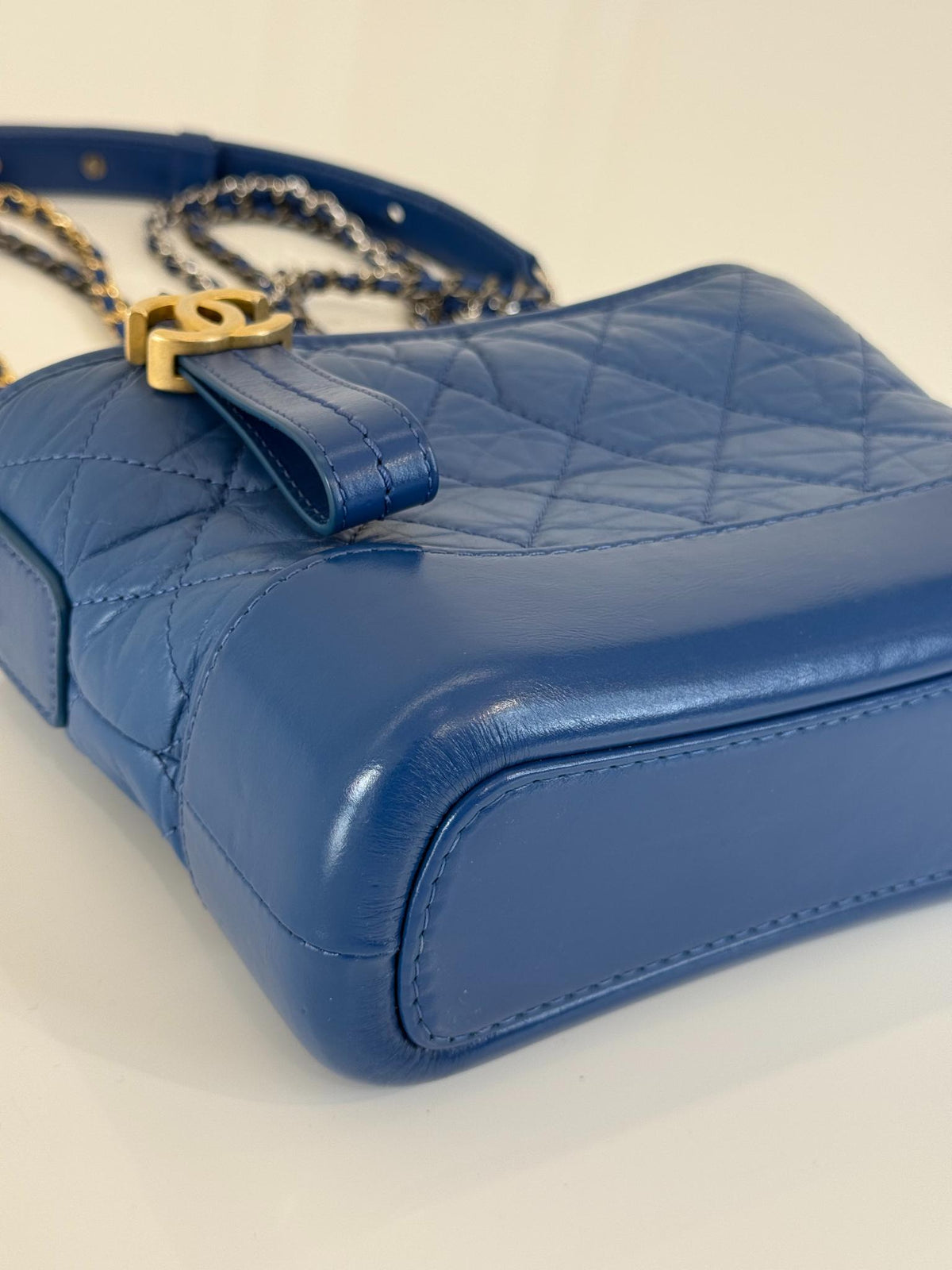Chanel Aged Calfskin Quilted Small Gabrielle Hobo Blue